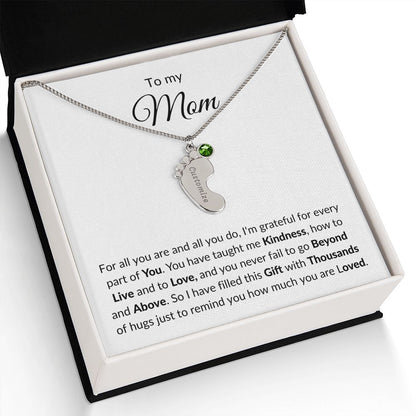 Mom Necklace | Baby Feet Customized with 1-4 Charms with Birthstones | 1014