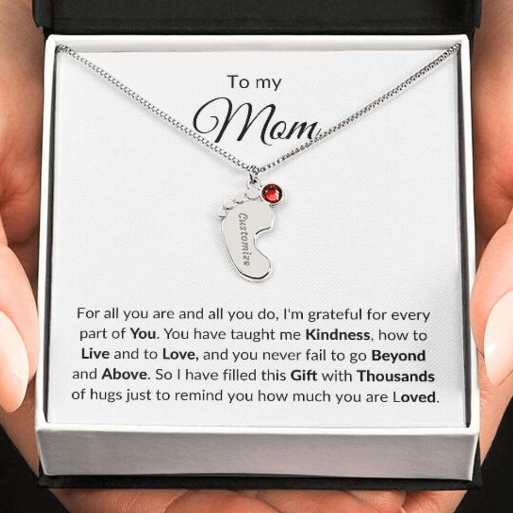 mom necklace baby feet 1 charm personalized stainless steel 