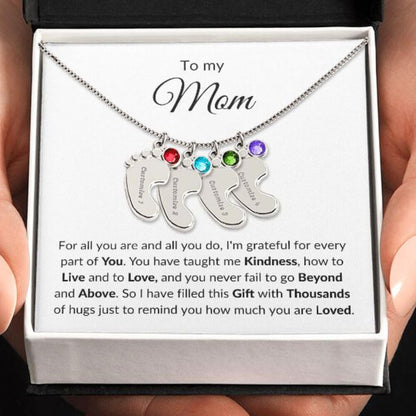 mom necklace baby feet 4 charms customized stainless steel 