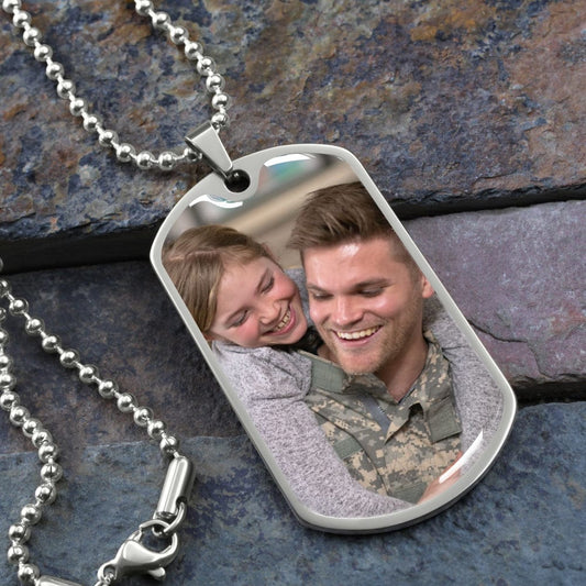 to my daddy dog tag necklace with photo & engraving